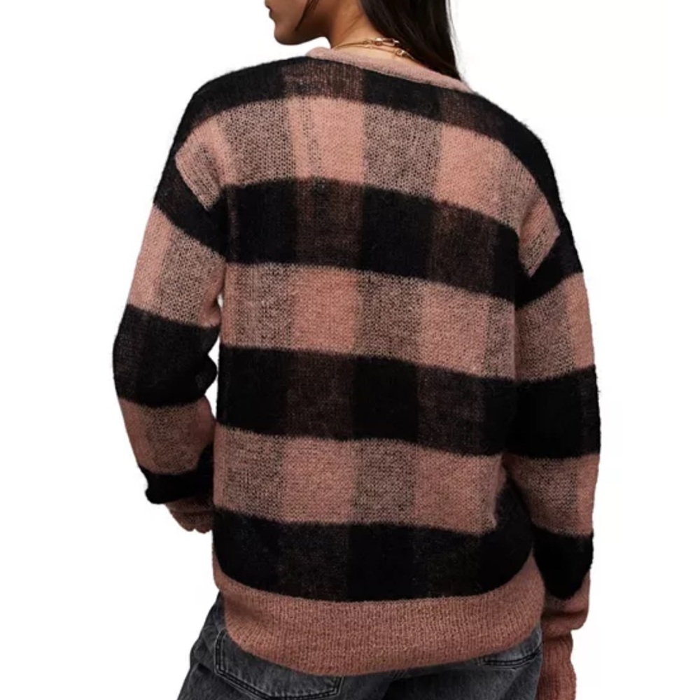 ALLSAINTS Renee V-neck Checked Wool Mohair-blend Cardigan Size Small - Picture 2 of 13